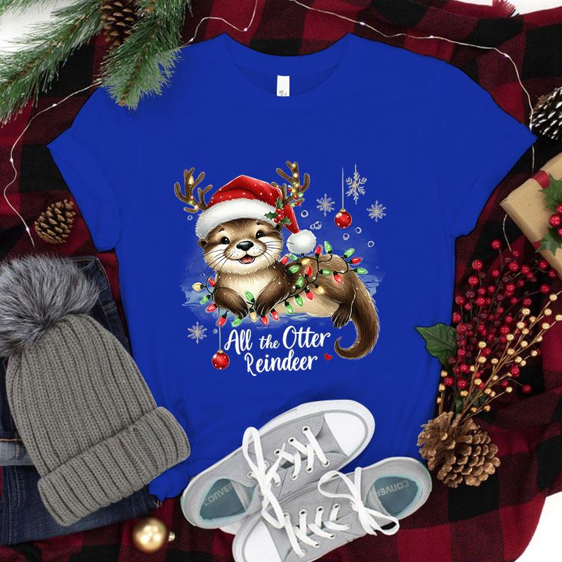 New Christmas All The Otter Reindeer T Shirt Women Casual Personality Round Neck Short Sleeve Fashion Christmas
