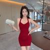 Sexy V-Neck Tie-Strap Backless Bodycon Mini Dress Pure Color Cotton Womens Party Outfit