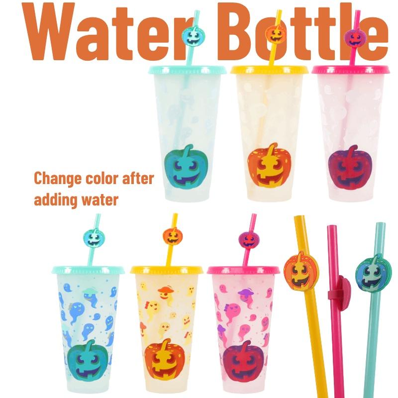 Plastic Colorchanging Cold Halloween Pumpkin Cup With Straw Capacity Large
