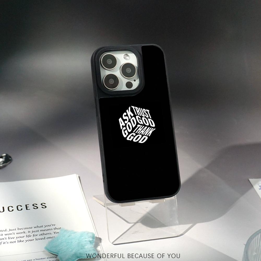 Gods Plan Cool Words Pattern Phone Case for iPhone 17 16 E 15 14 13 12 Pro Max Sheepskin Silver-edged Protective Case