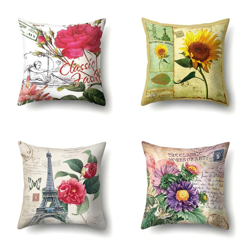 Polyester Pillowcase Automobile Decoration Retro Print Pillowcase Waist Cushion Cover Tower Bedside Cushion Cover