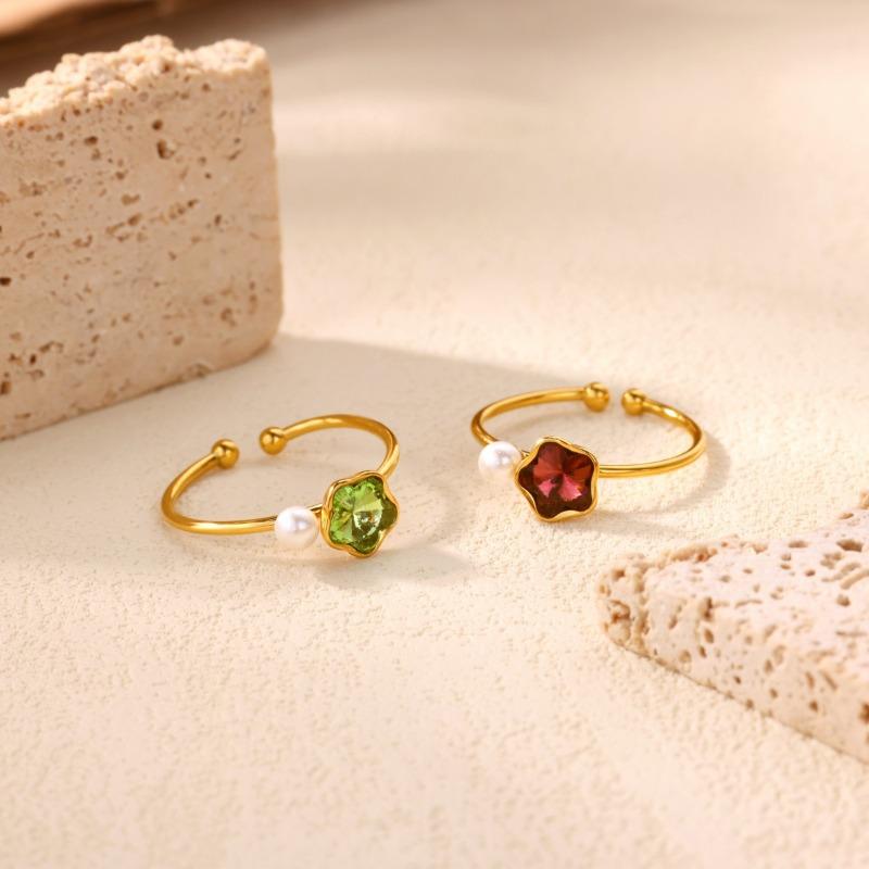 Nischen-Vintage Dopamin Zirkon Perlen Pentagramm Ring Damenmode Vielseitiger Zeigefingerring