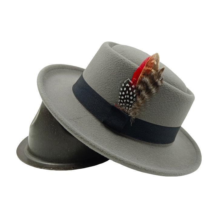 Vintage Pork Pie Hat Men feather fedora hat Webbing Decorative flip-brim Felt hats Panama Gentlemen women Church Jazz Hat