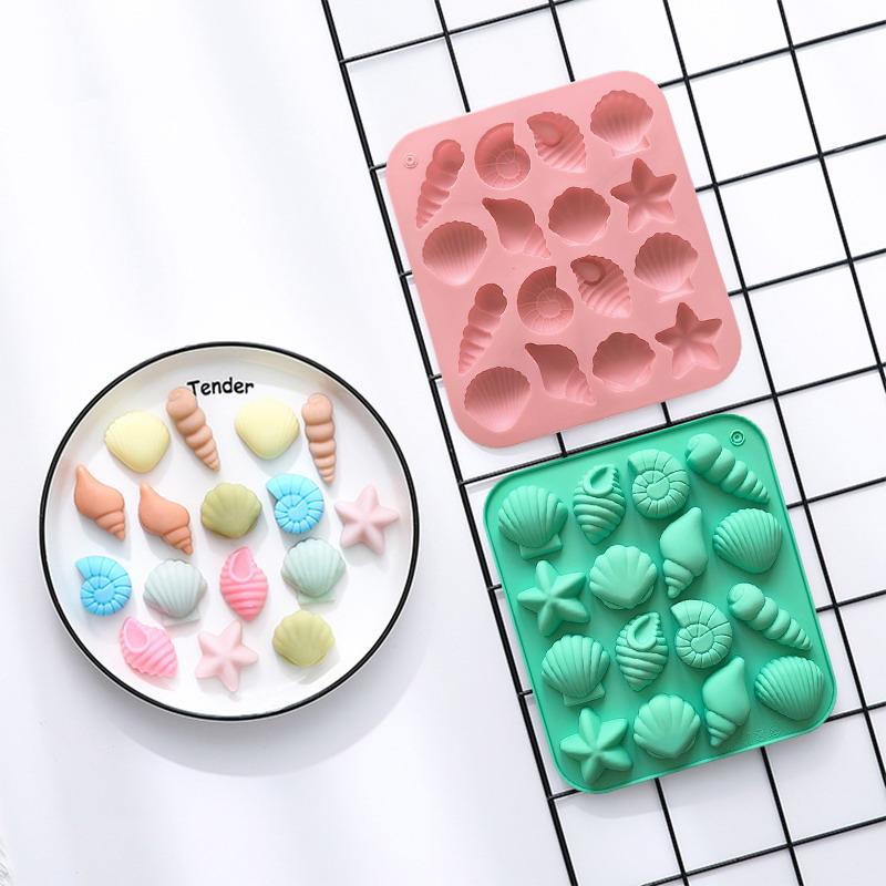 16 Cavity Seashell Conch Starfish Silicone Molds Ocean Silicone Mold Diy Pudding Ice Grid Candy Chocolate Cake Baking Mold