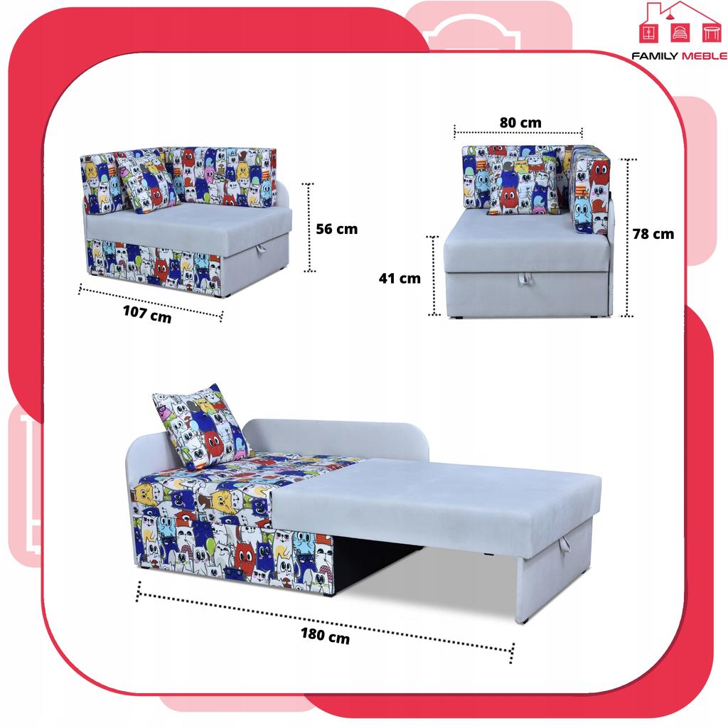 Children's Corner Sofa Bambino Extendable Container Bed Children's Mattress Kubuś