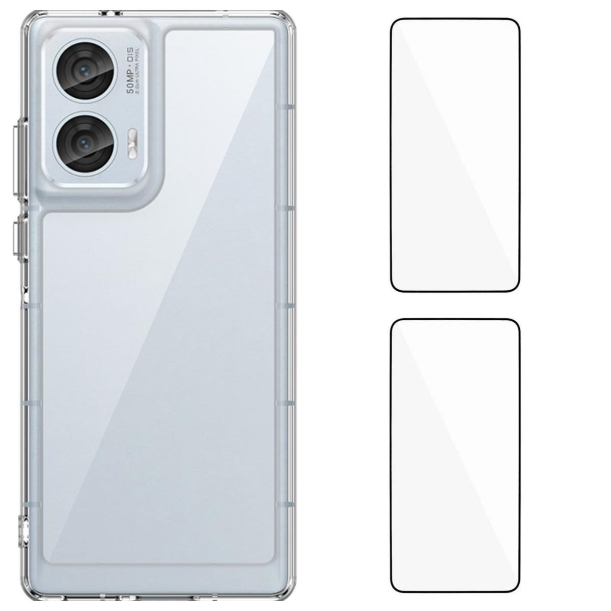 

For Motorola Edge 50 Fusion 5G Clear Phone Case WANLONFENG MF2 Series TPU Acrylic Cover with 2Pcs Tempered Glass Transparent