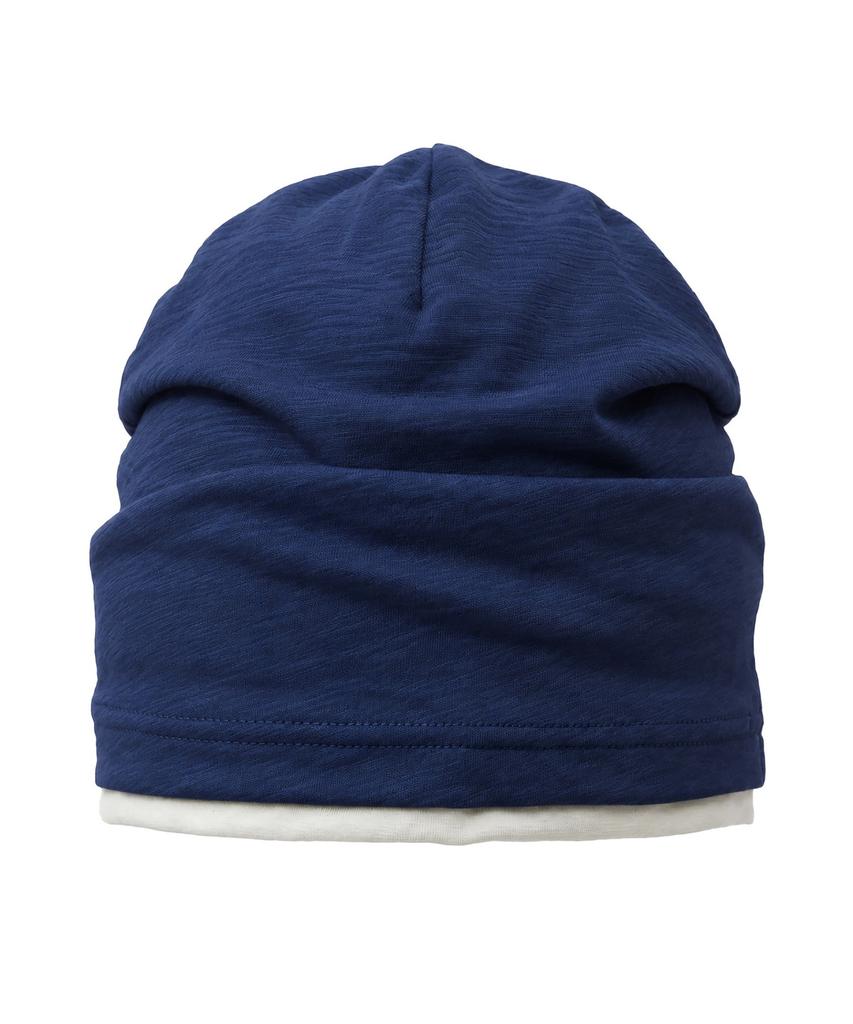 Eondeokeonteulol Cool Two-Tone Color Block Cotton Long Loose Fit Hat Beanie / Layered Slub / Blue