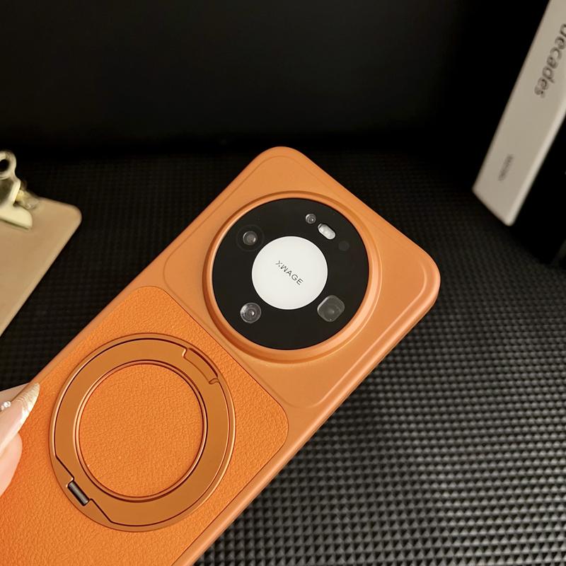 For Huawei Mate 60 70 80 Pro Max Air Case Litchi Grain Leather Strong Suction Metal Kickstand 360° Rotatable Spray Coating Cover