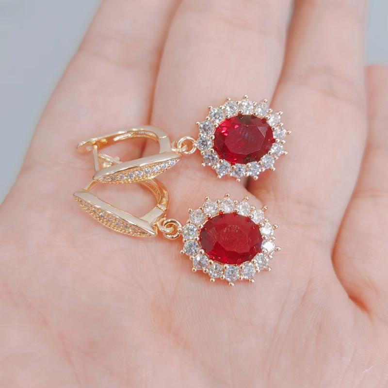 Red Oval Crystal Zircon Drop Earrings for Women 2023 New Gold Color Wedding Engagement Party Jewelry Accessories