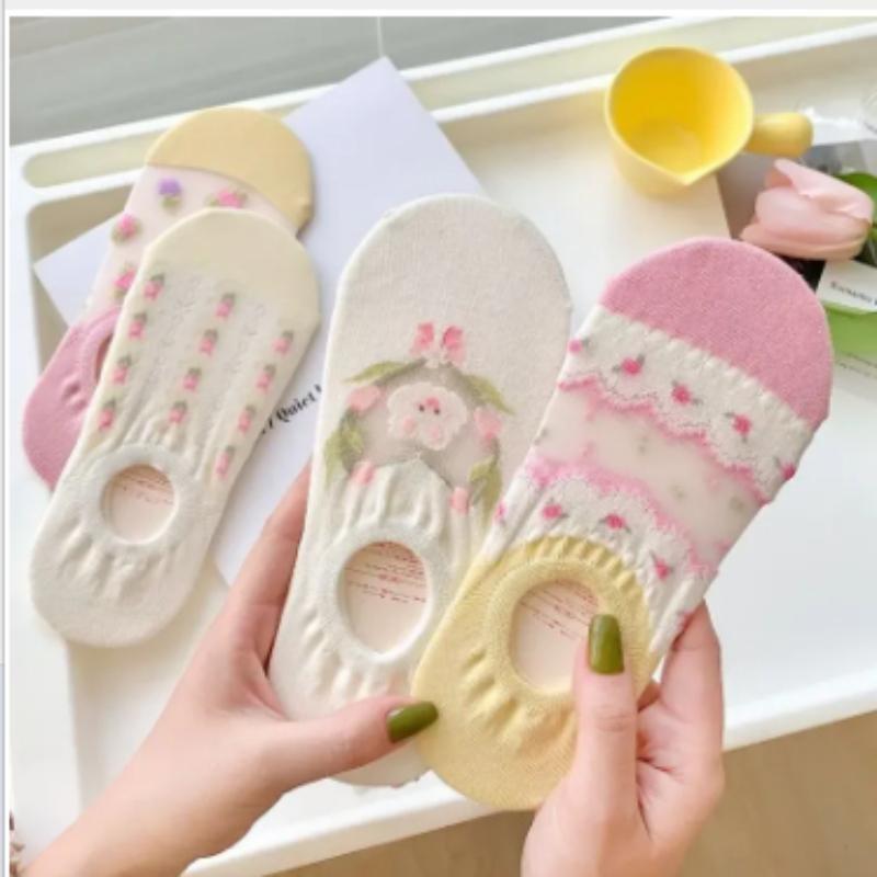 Pantofole Calzini Stampa Cartone Animato Carine Donna Silicone Antiscivolo Basso Taglio Calzini Casual Cotone Traspirante Estate Invisibili No Show