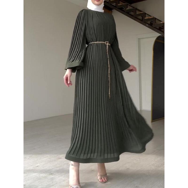 2025 Sommer Europäisches & Amerikanisches Muslimisches Falten-Locker-Einfarbiges Modekleid