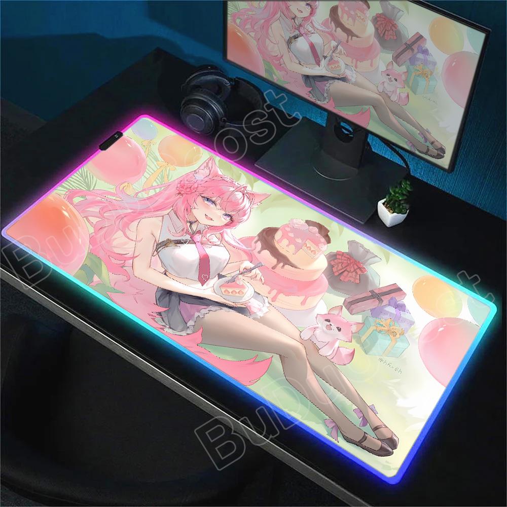 RGB Anime Cute Hakui Koyori Mousepad Non-slip Rubber Gaming Hololive Mouse Pad Keyboard Mat Computer PC Laptop Pad Game Desk Mat