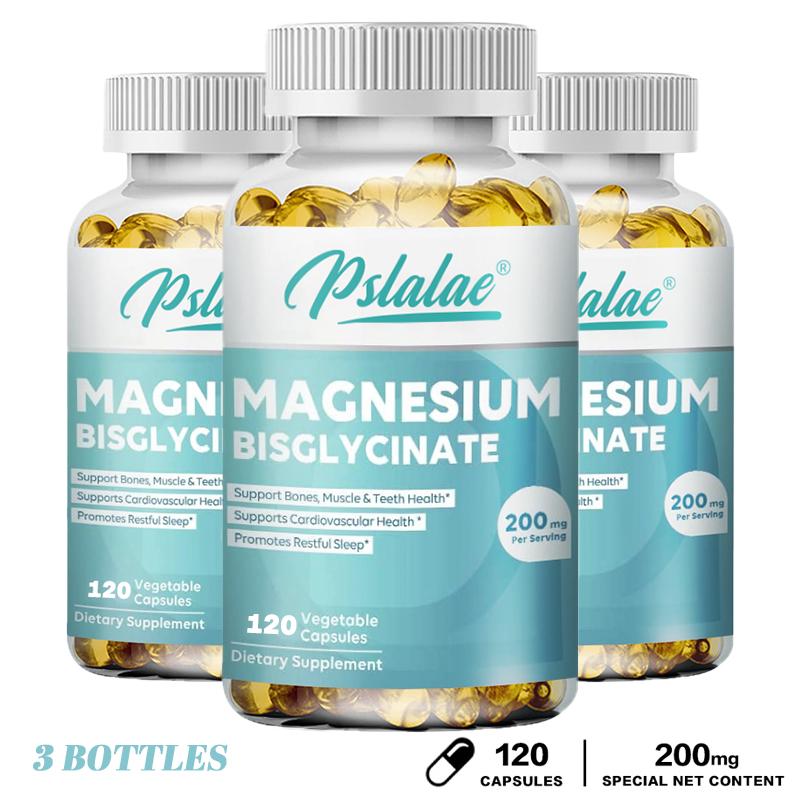 Pslalae Magnesium Glycine Capsules, 200 mg per serving, essential minerals, nutritional supplement.