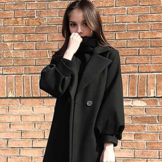 Women Winter Coat Formal Business Style Turn-down Collar Double Buttons Calf Length Overcoat OL Commuting Jacket Solid Color Thick Outerwear