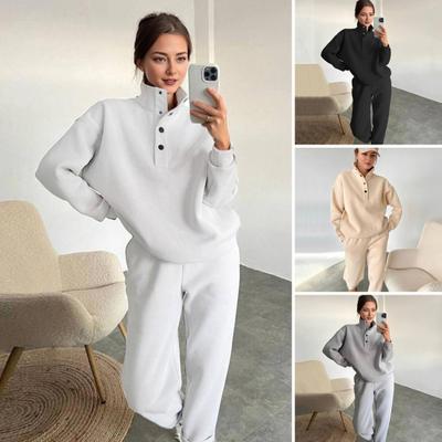 2 Teile/satz Frühling Herbst Frauen Top Hosen Set Stehkragen Langarm