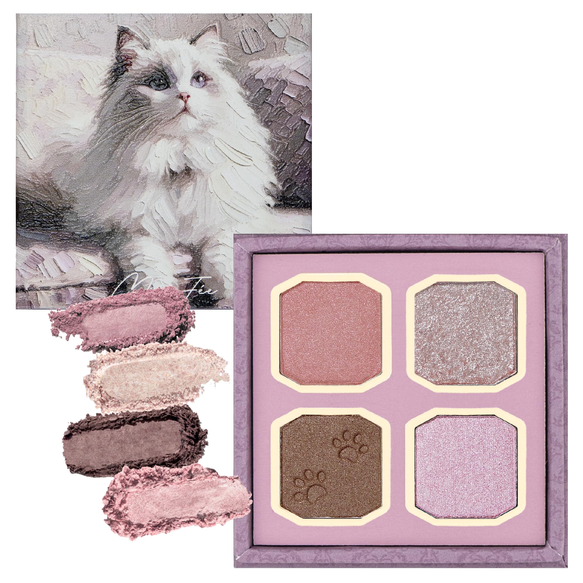 

MilleFee Палетка теней для век My Kitty Cat Eyeshadow Глиттер Фиолетовый Розовый Макияж (02 Рэгдолл) 4-Color