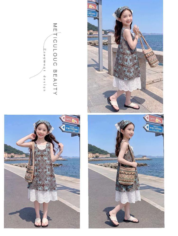 Girls' Princess Skirt Summer 2026 New Fashionable Large Children's Strap Dress Children's Summer Forest Style Countryside Style Skirt