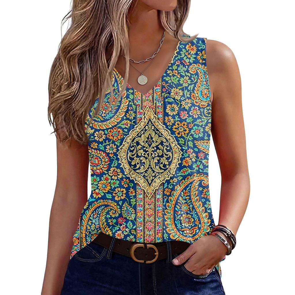 Womens Tank Tops Sleeveless Loose Fit Tops V Neck Pleated Shirts Basic Tees