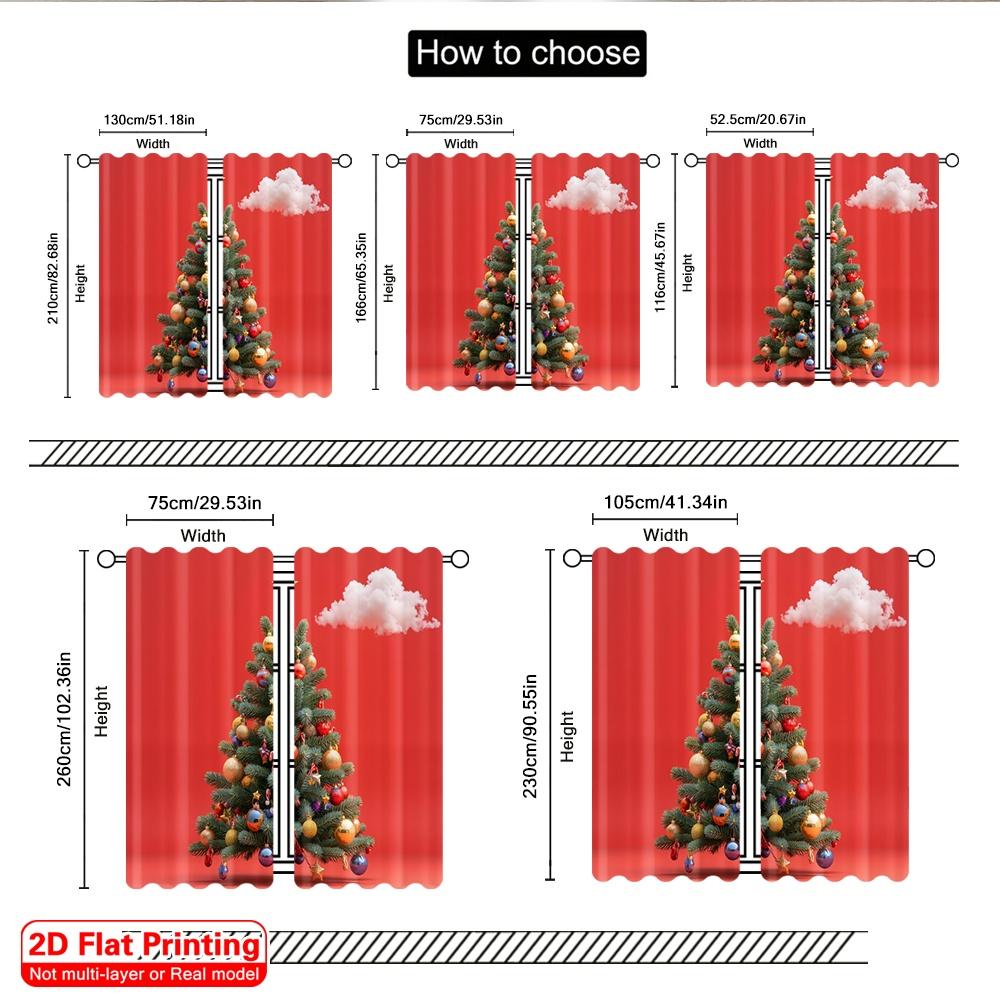 2pcs 2D flat printing Merry Christmas Scene Curtains Christmas Tree Ornaments Festive 100% Polyester Without Electricity Festive