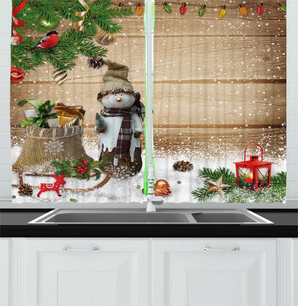 Christmas Theme Curtain Christmas Tree Bell Snowman Red and Green Matching Cloth Curtain for Bedroom Living Window High Shading
