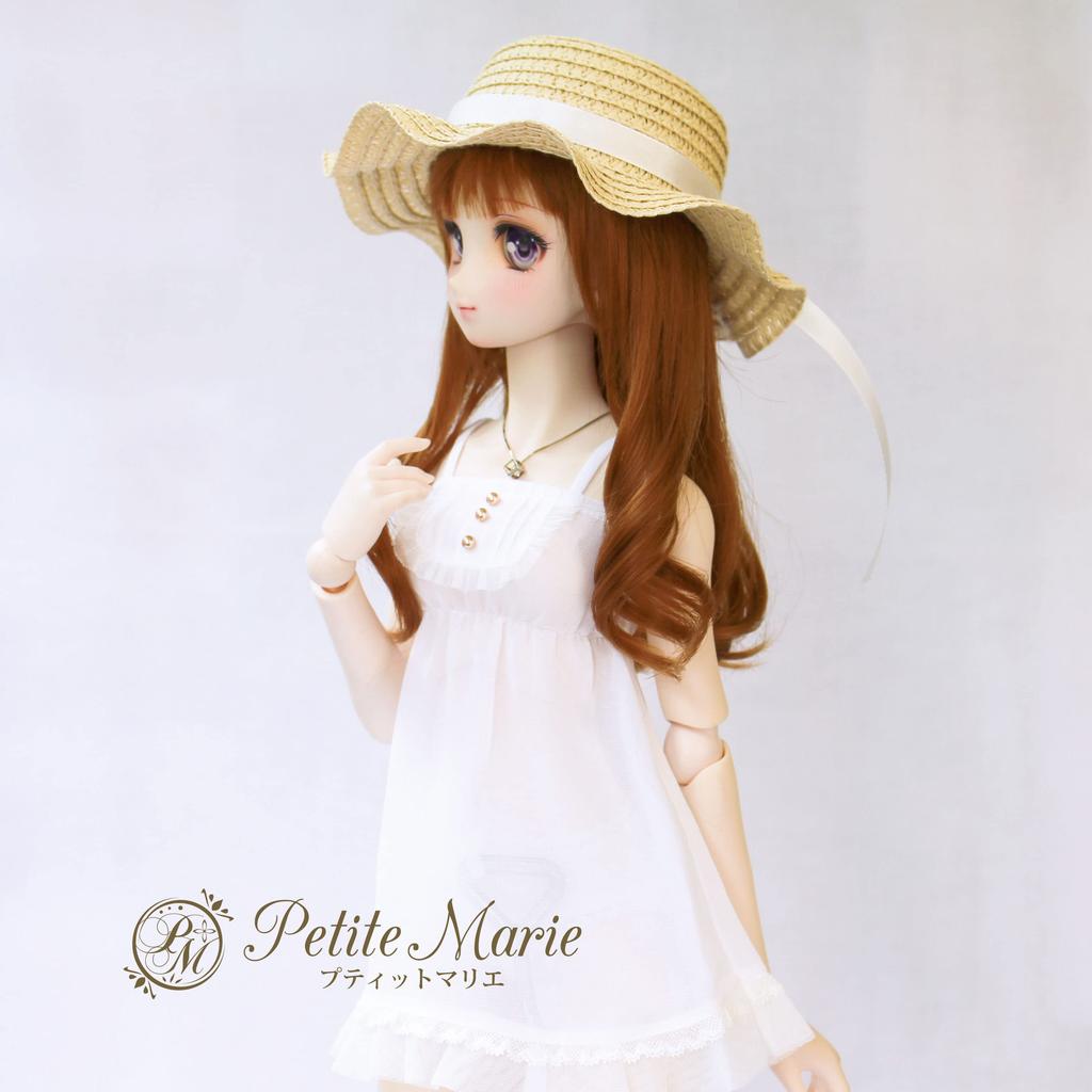 [Petite Marie] 13 DD MDD Compatible (DDH-01~10 Compatible) Floppy Hat Straw Hat Natural Cream Soft Wavy Brim Elegant Hat with Black and White Ribbon