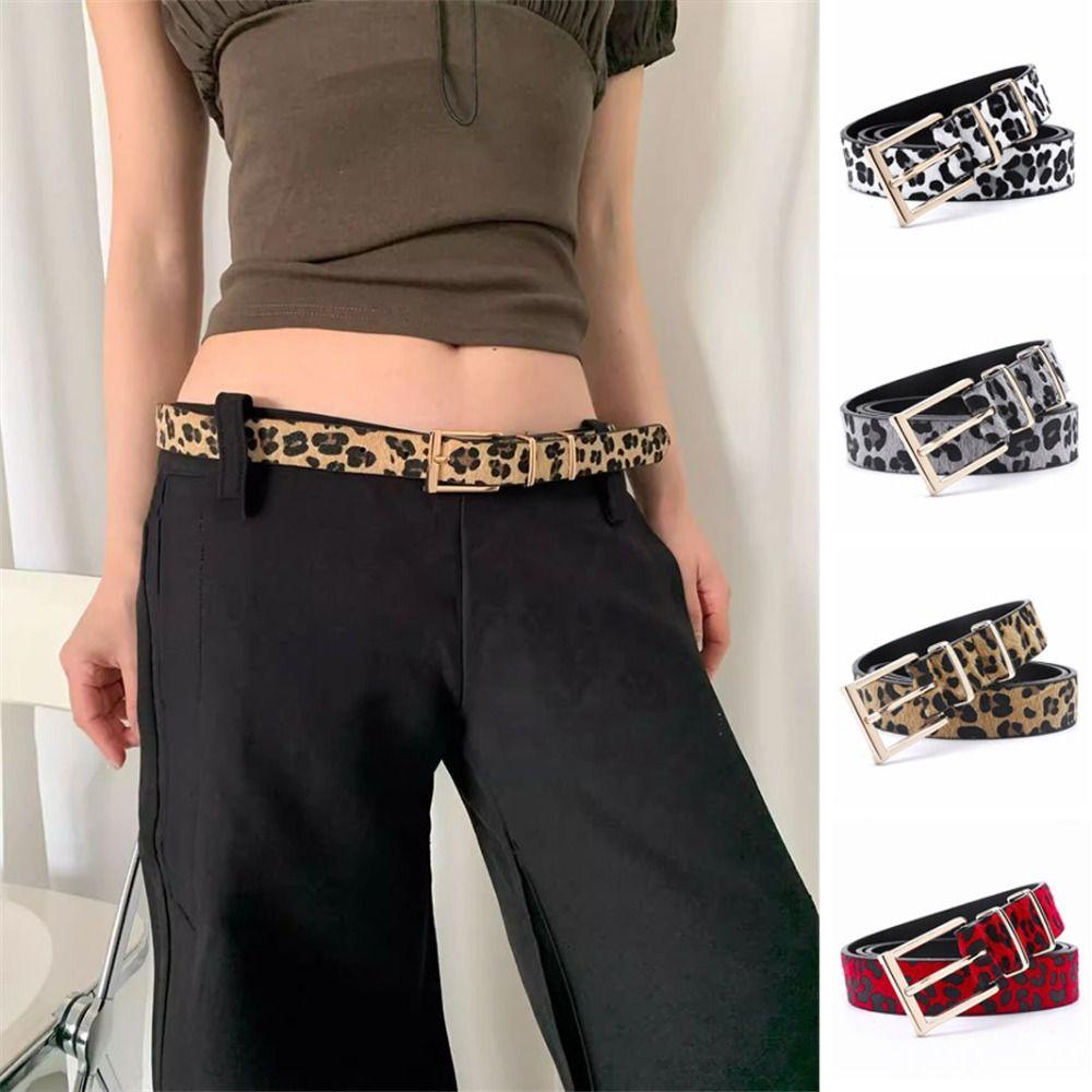 Metal Buckle Leopard Print Belt Y2K Punk Waistband Fashion PU Leather Waist Belt Female/Girls