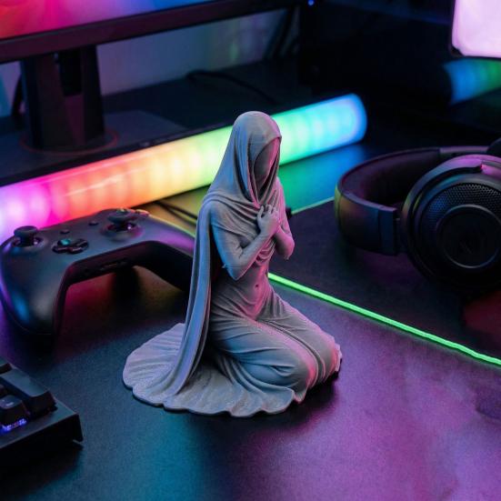 Kneeling Pray Girl Figurine 3D Printed Hooded Cowl Praying Women Statue Sculpture Home Office Desktop Religious Ornament