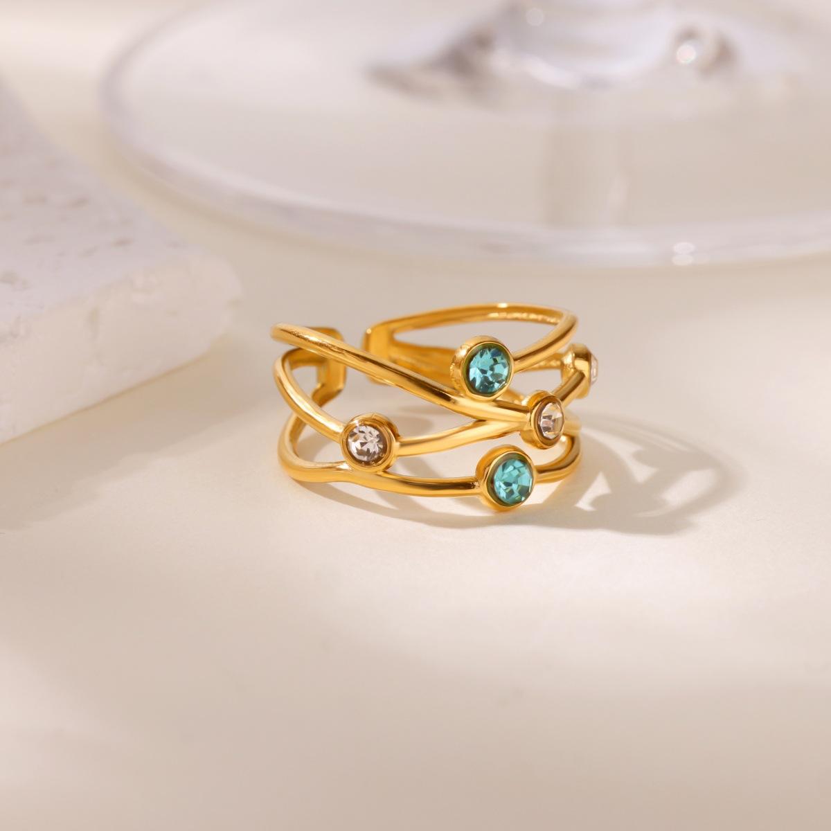 

Vintage Green Stone Open Stainless Steel Rings For Women Fashion Gold Color Flower Zircon Ring Jewelry Aesthetic Anillos Gift resizable