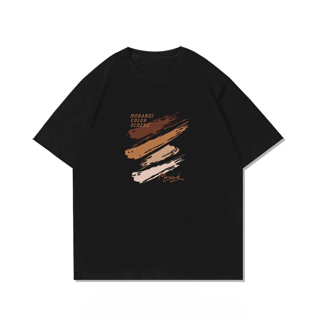 Men's and Women's Summer American Loose Black Half-Sleeve Cotton Crew Neck T-Shirt Versatile Short Sleeve Top