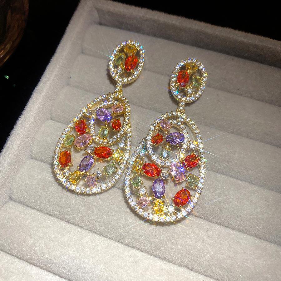 Zircon Oval Hollow Pendant Earrings Vintage Luxury Wholesale