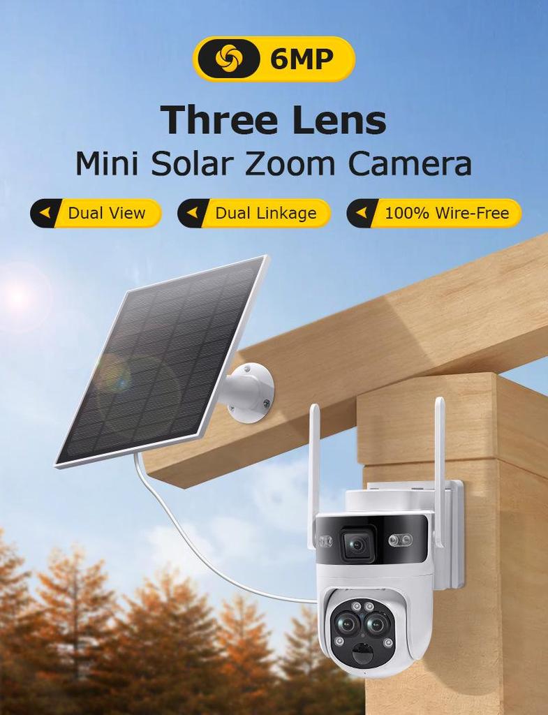 UBOX 6MP Solar PTZ Camera: Three-Lens, 4G, Low Power, Waterproof, 15X Zoom for Outdoor Monitoring