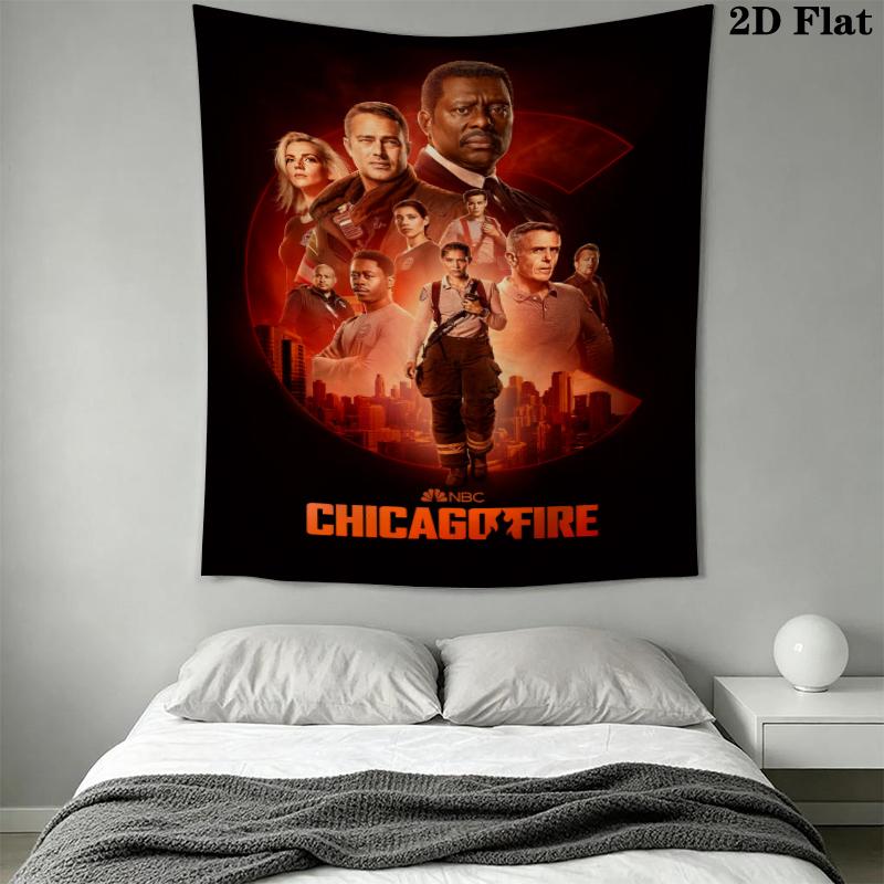 Chicago Fire Wall Tapestry Aesthetic Wall Hanging Printed Fabric Blanket Decorative Tapestries for Bedroom Living Room Home Decor