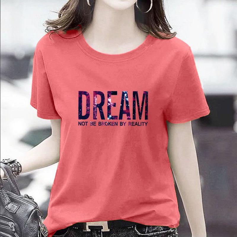 GMXIA Women's Fashion Casual Summer Spring Solid Color Print Short Sleeve O-Neck T-shirts and Loose Tops