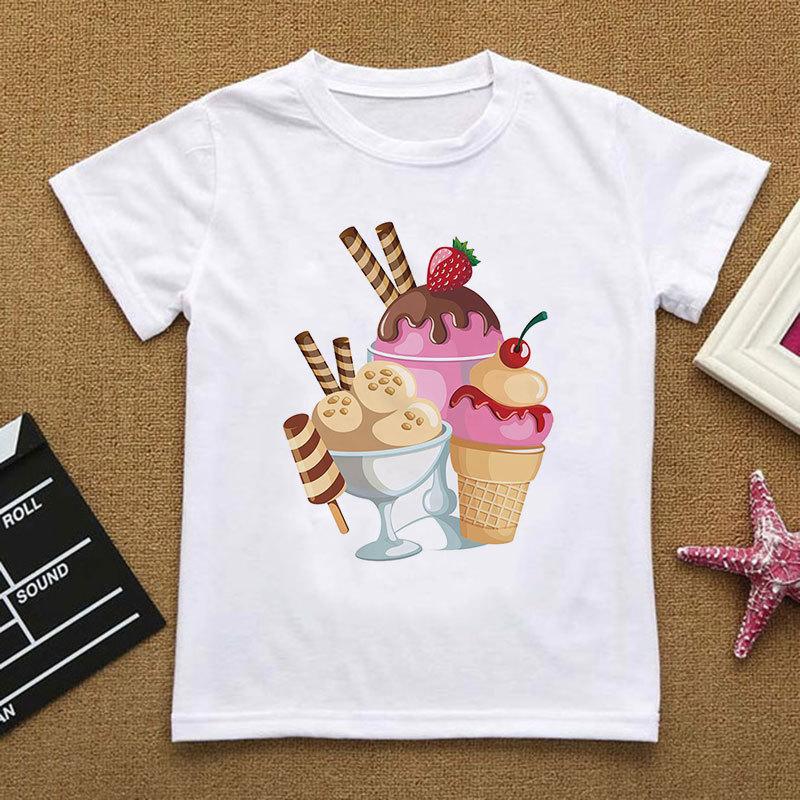 

Casual Kawaii Cartoon Ice Cream Graphic Printed Children T-Shirt Summer Loose White Short Sleeve Women Tops Boy Tees Girl Shirts XXXL білий