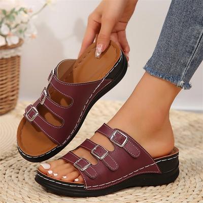 Fashion Women Lightweight Wedge Heels Slippers Summer Non Slip Thick Sole Beach Slippers Woman Fashion Open Toe Buckle Platform Sandles
