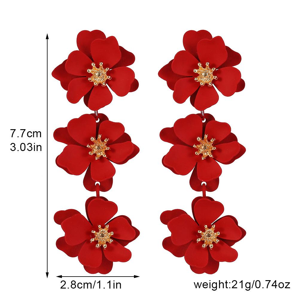 Pinkdudu Flowers BOHO Stud Earrings Exaggerated Iron Baked Paint Colorful Dangle Earrings for Women PD2234