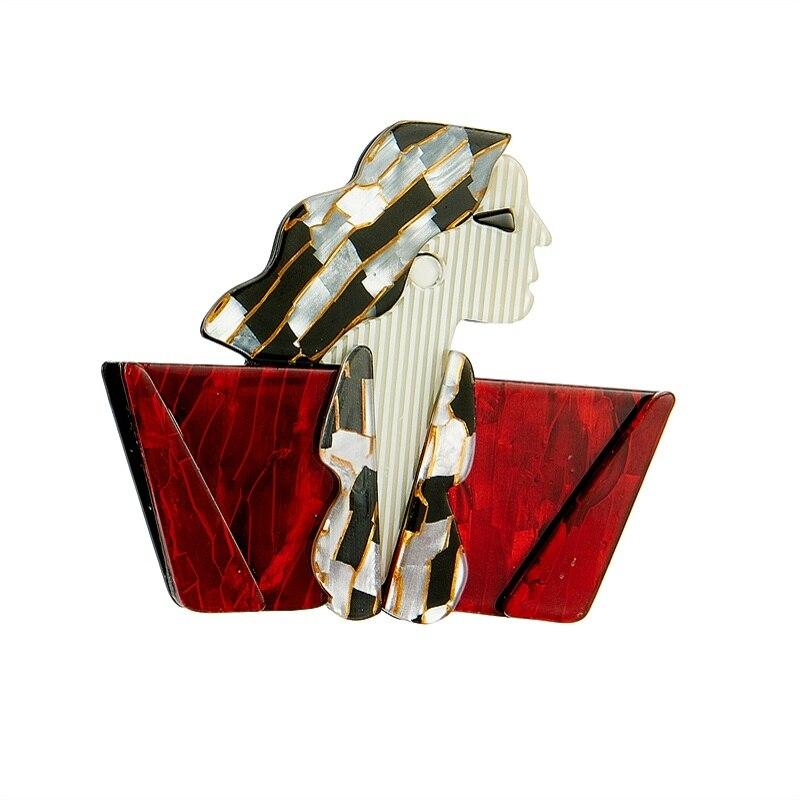 Blucome 2023 New Fashion Acrylic Rectangle Long Hair Girl Brooch Female Exaggerated Cartoon Cute Badge Lapel Brooch Jewelry