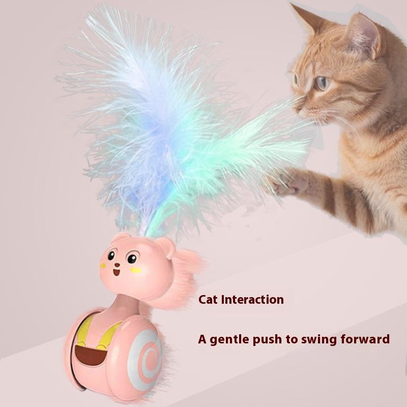 Tumbler Cat Toy Interactive Feather Ball Chew Bite Kitten Toy Funny Toy Rotating Ball Teaser Balance Feather Wand Cat Toys