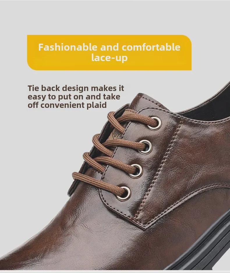 Pánské šněrovací kožené pracovní boty: Silná podrážka, Zvyšující výšku, Všestranné, Protiskluzové, Ležérní pravá kůže, Plus bavlna.
