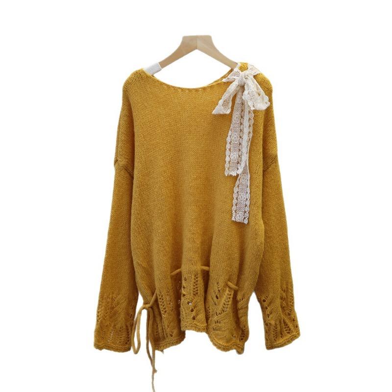 Gentle wind knitted sweater top early autumn new thin hollow sweet design sweater pullover woman