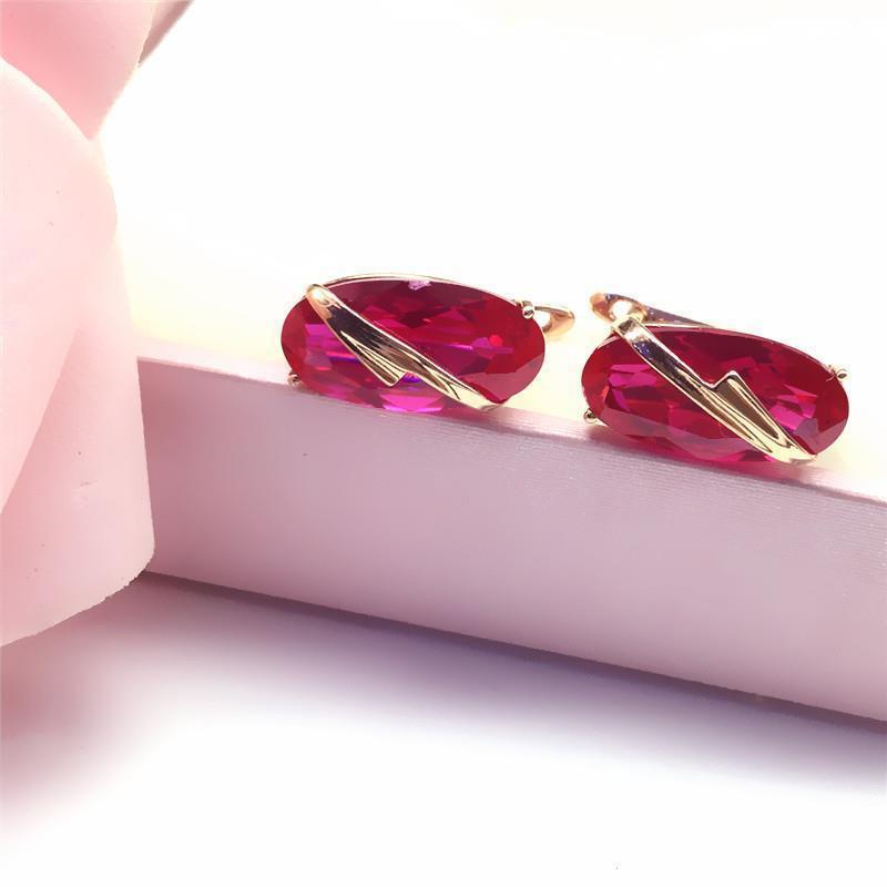 Purple Gold Inlaid Oval Redstone Earrings, Simple Light Luxury Temperament Rose Gold Egg Surface Stud Earrings