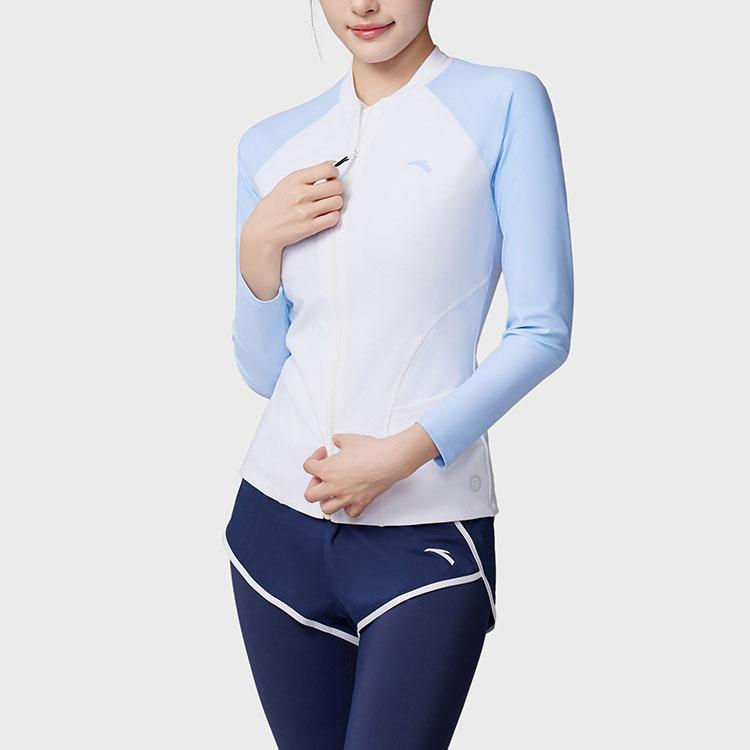 Anta Color Block Round Neck Pullover Long Sleeve Sports Two-Piece Swimsuit Women Swimsuit Pure-White Light-Blue 1824532489-1