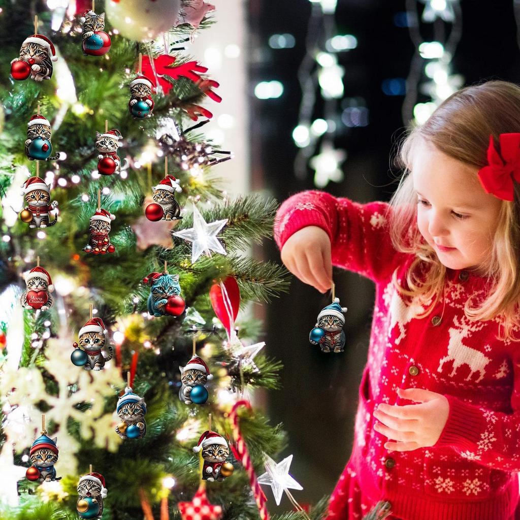 2D Cute Cat Advent Calendar 24 Days Christmas Countdown Calendar Acrylic Hanging Ornament for Xmas Tree Home Car Mirror Decor