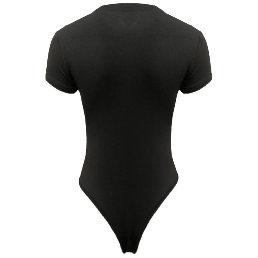 Women's Fashion Colour Casual Sexy Bottoming Shirt Short Sleeve Jumpsuit