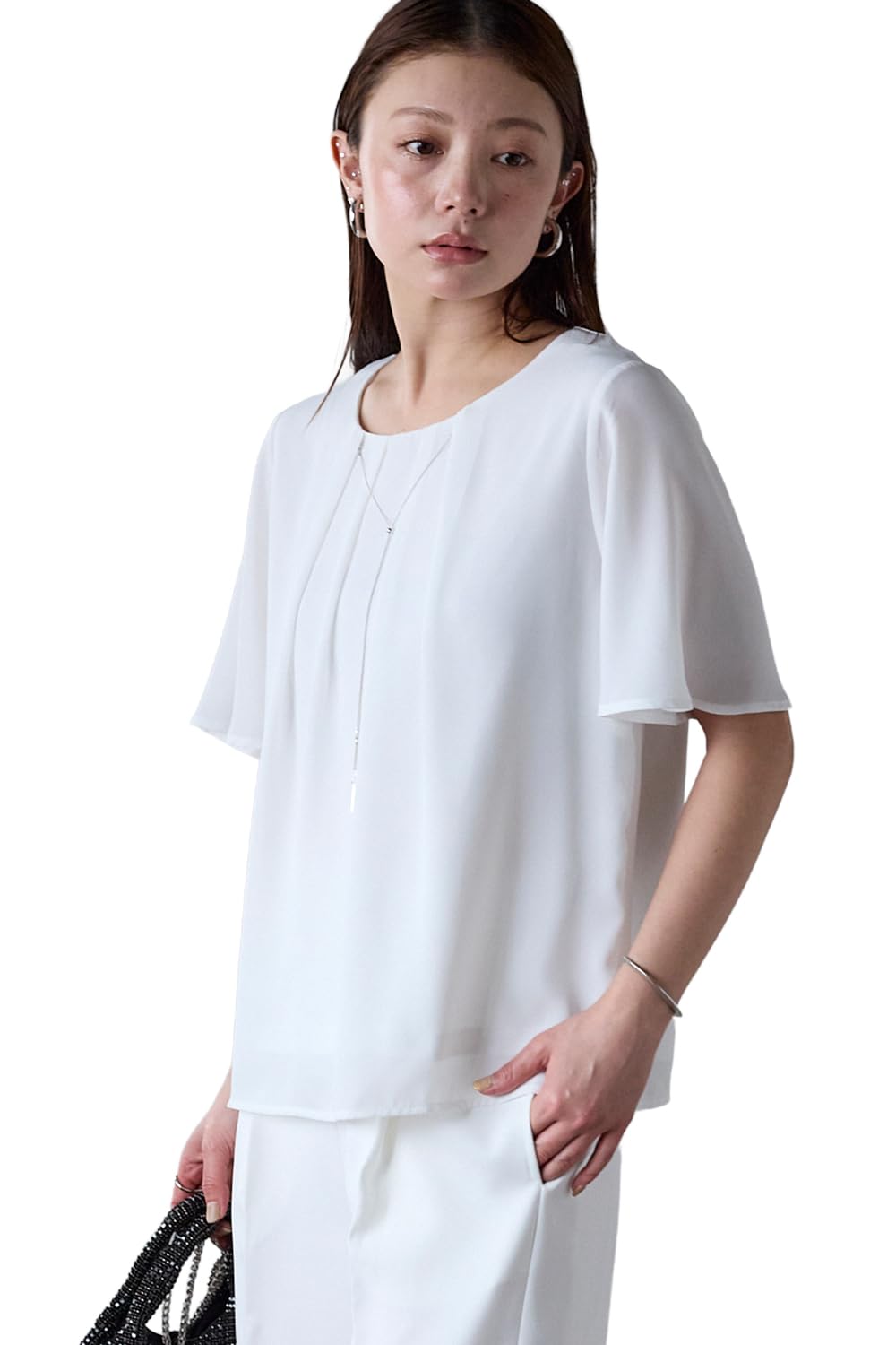 

Short Accessory Flared Suit Inner Size [Lilyano] Women s Blouse, Sleeve, Included, Blouse, Office, Top, Casual, Clean, Formal, L, Off-White
