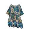 Artistic Retro Plus-Size Short-Sleeve Mid-Length Dress