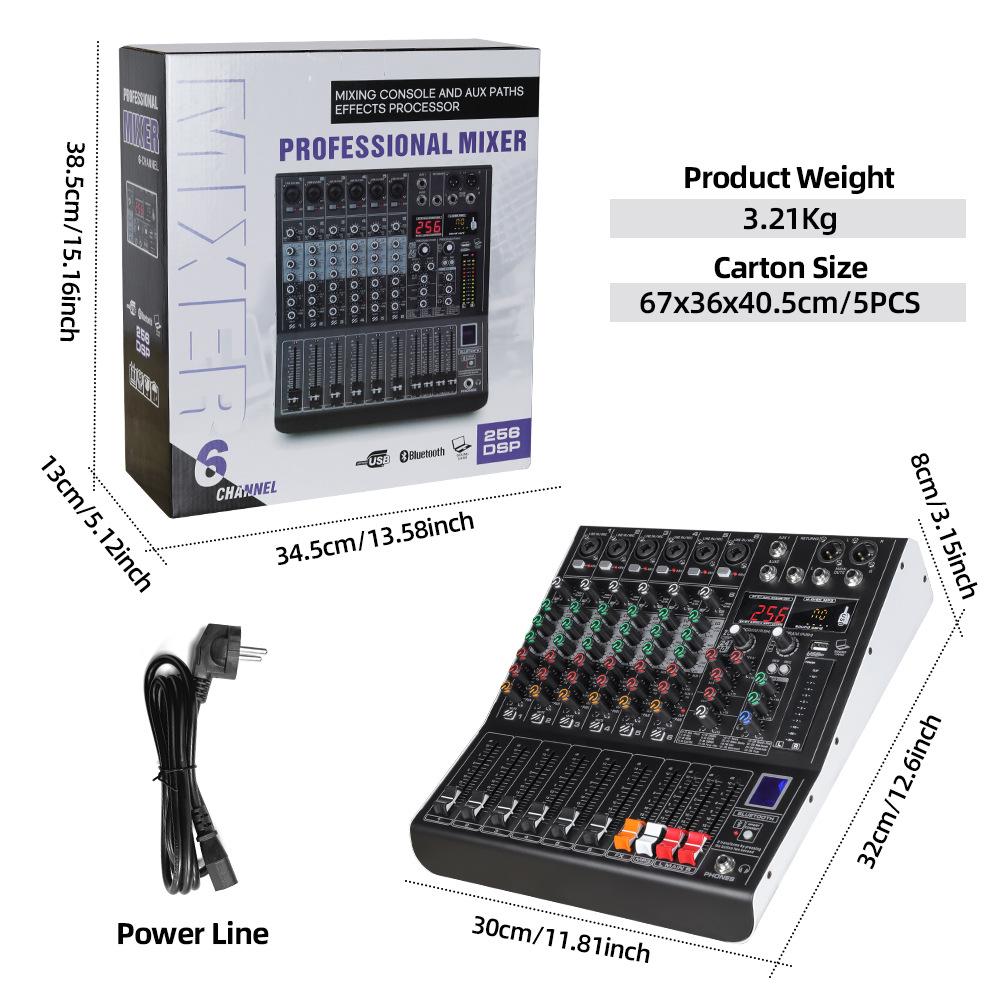 Professional Bluetooth 4/6-Channel USB Stage Mixer with Reverb