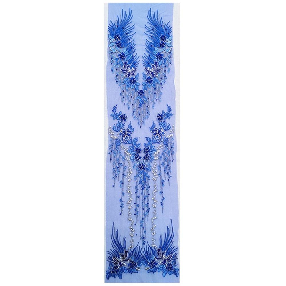 

Sequin Embroidery Phoenix Tail Patch DIY Long Net Yarn Appliques Stage Costumes