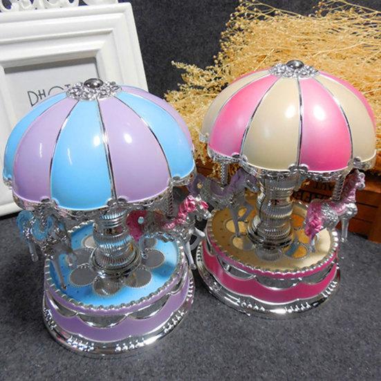 Karusell tegneseriehester LED musikkboks Bursdagsgave Ornament dekorasjonsleke