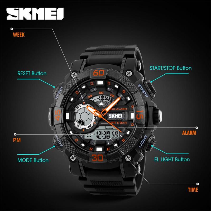 SKMEI Mens Watches Top Brand Luxury Military Waterproof LED Digital Analog Quartz Watch Men Sports Watches